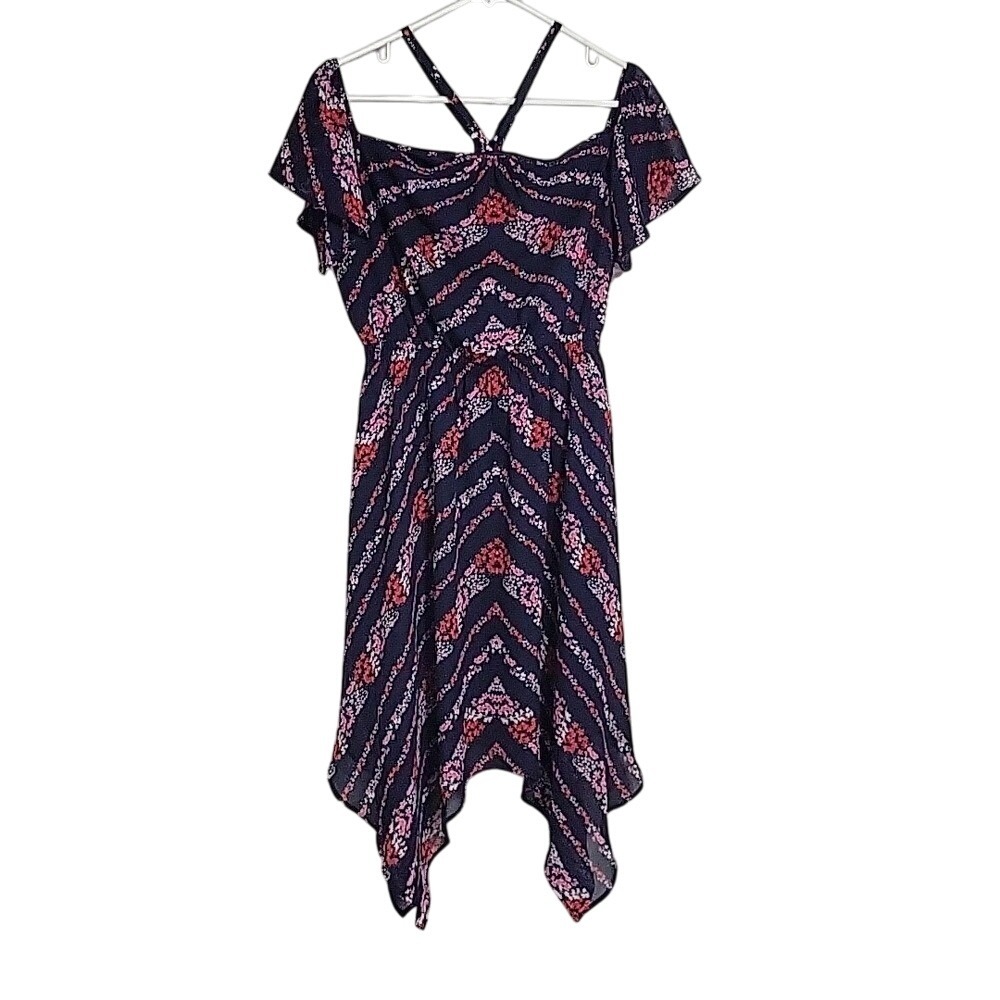 Floral Dress Maurices Shark Tooth Hem Navy Red Dress Size M EUC